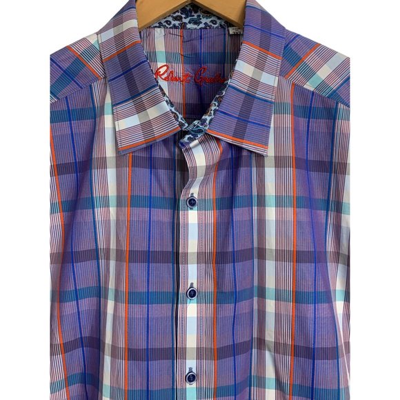 New 2XL Robert Graham Plaid Short Sleeve Button Shirt Contrast Trim NWOT 6515 - Picture 2 of 16